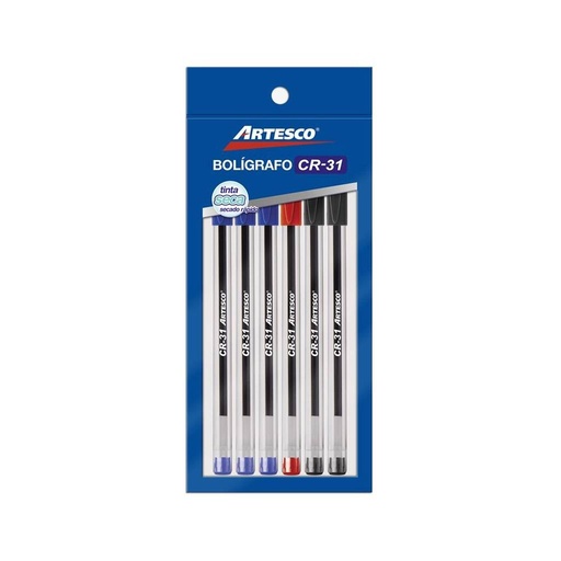 [7070100] Bolígrafos Artesco CR-31 (A, N, R) blíster x 6