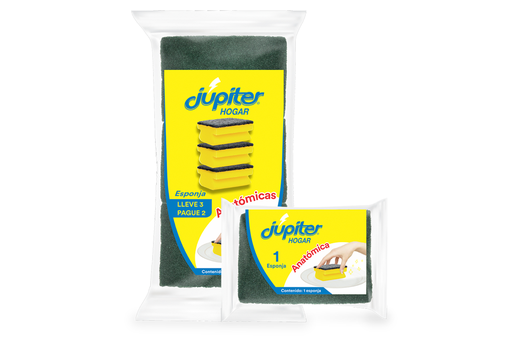 [W100420] Esponja para cocina y baño amarilla y verde Júpiter paquete 3 x 2