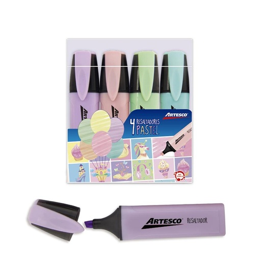 [7010700] Artesco resaltadores pastel estuche x 4