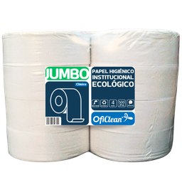 [W5112] Papel higiénico Oficlean ecológico blanco jumbo. Paquete x 8 rollos de 500 mts.