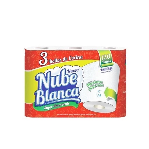 [W10154] Toalla de cocina x 3 rollos Nube Blanca