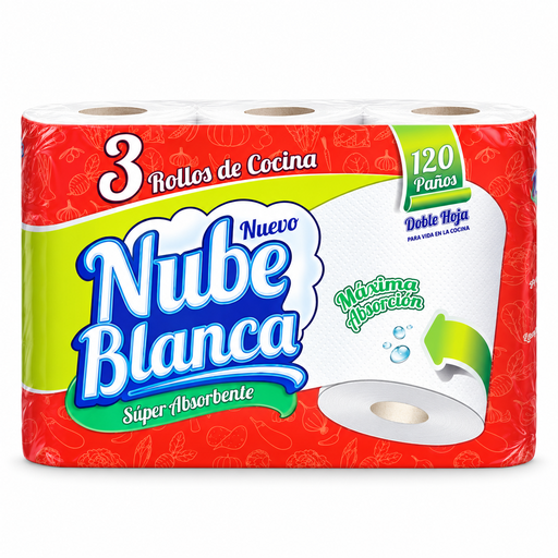 [W10154] Toalla de cocina x 3 rollos Nube Blanca
