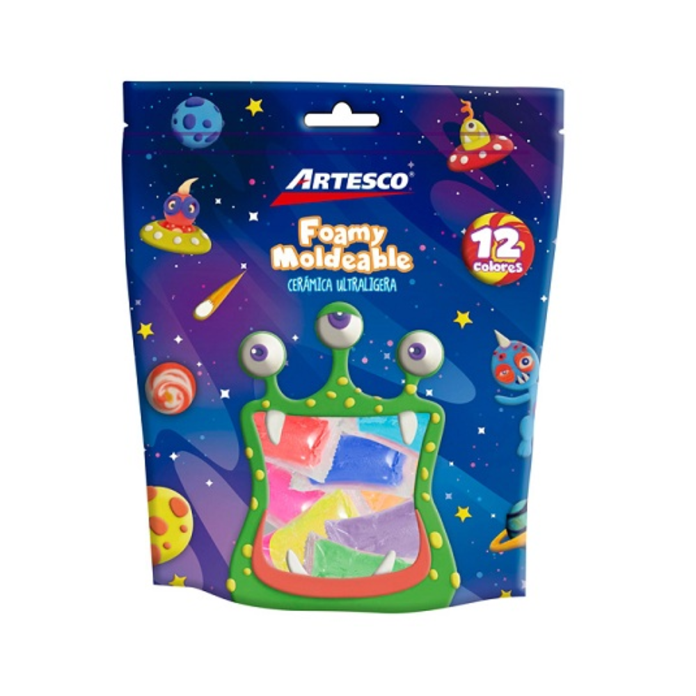 Eva moldeable Artesco display x 12 paquetes de 8 g en 4 colores