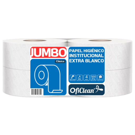 [W0997] Papel higiénico Oficlean extra blanco. Paquete de 4 rollos de 500 m