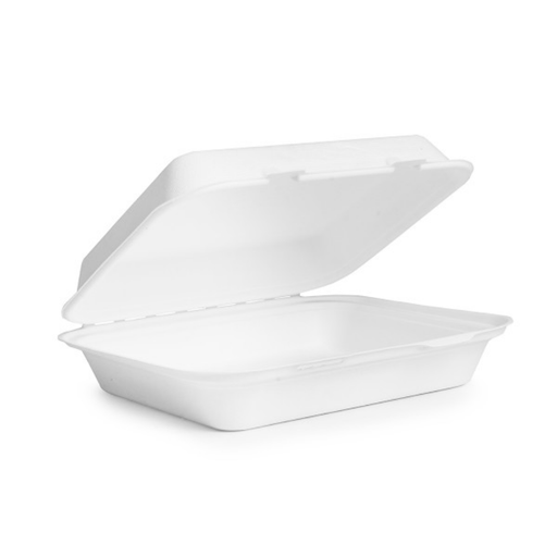 [VB09R] Estuche rectangular blanco de bagazo 9 x 8 in (23 x 20,5 cm) paquete x 50
