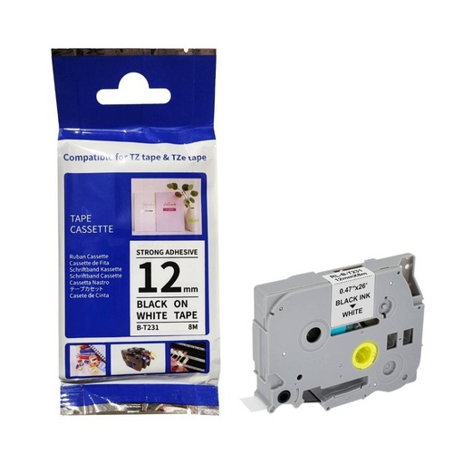 [170965] Cinta formato TZe-231 - ancho 12mm y longitud 8m fondo blanco y letras negras