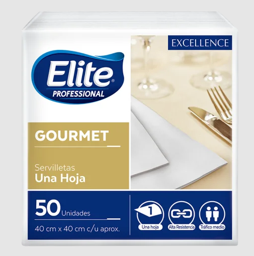 [ip1433] Servilleta Elite ip 1433 gourmet blanca 40x40 cm. Caja x 12 Paq. x 50 servilletas