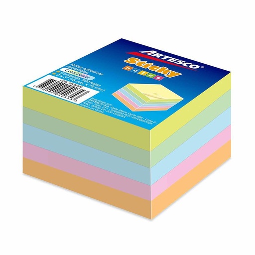 [NA6-16120900] Artesco Notas Autoadhesivas 7,5x7,5 Cm.Cubo 500 hj. Pastel