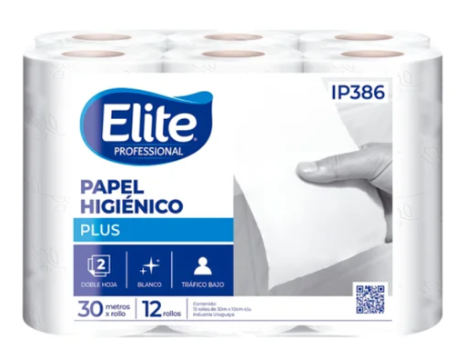 [W0995] Papel higiénico Elite doble hoja paquete x 12 rollos de 30 m - ip 386