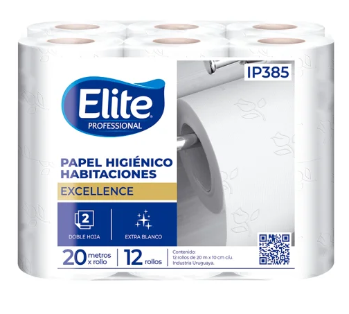 Papel higienico Elite doble hoja rollo x 20 Mt. (Paq. x 12 rollos) ip 385