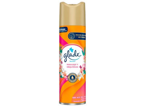 Desodorante aerosol Glade naranjo y orquideas