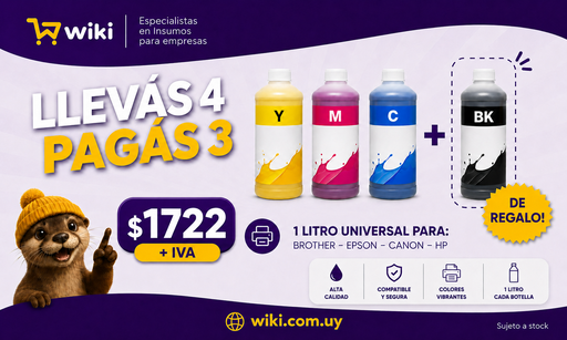 [W0891] PROMO WEB 5 - 3 Botellas x 1L de tinta compatible + 1 DE REGALO! (Una de cada color)